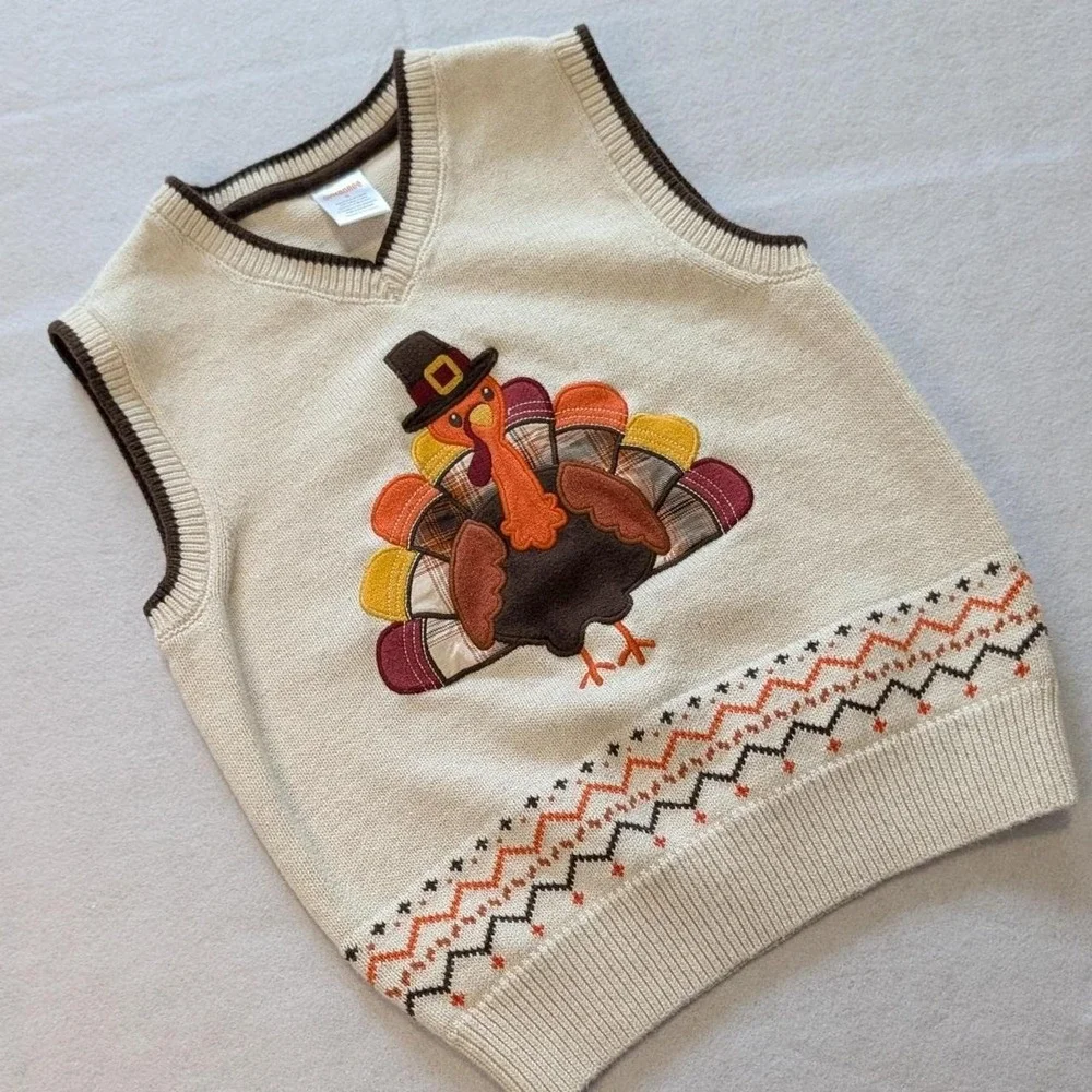Gymboree Holiday Thanksgiving Turkey Sweater Vest Kids Boys Size 6